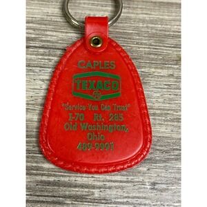 Vintage Texaco Keychain Caples Old Washington Ohio Gas Station Red Plastic Fob